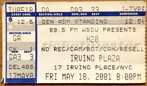 H2O RARE VINTAGE 2001 TICKET STUB 5/18/2001 IRVING PLAZA NYC - Picture 1 of 2
