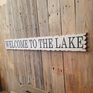 WELCOME to the LAKE/Rustic/Carved/Wood/Sign/Cabin/Lodge/Boat Dock/Marina/Décor - Picture 1 of 5