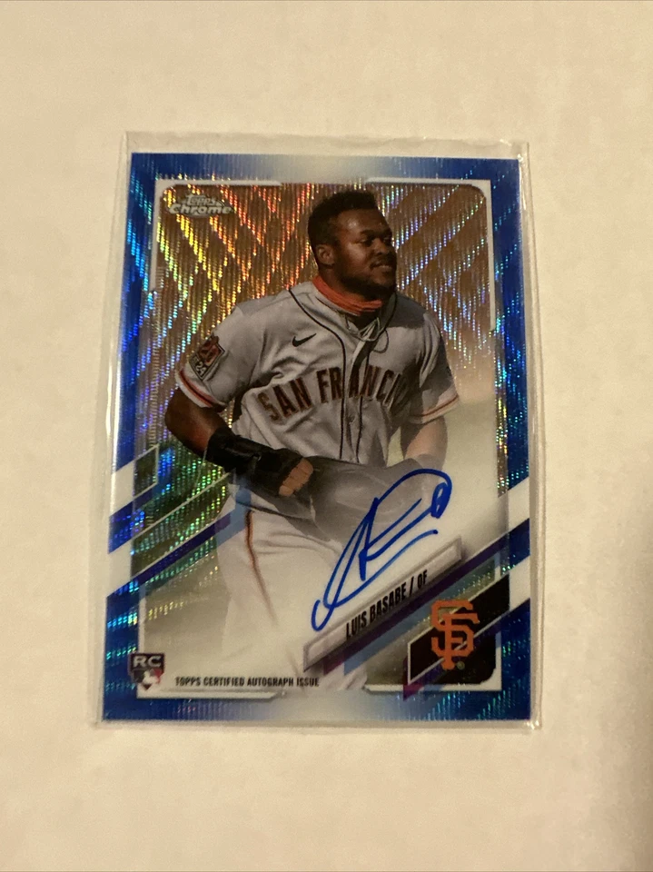 2021 Topps Chrome Rookie Blue Wave Auto #RA-LB Luis Basabe 58/150 Giants RC - Image 1 of 4