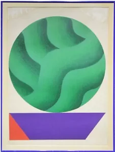 Kumi Sugai "Green Sun" Lithographie signiert gerahmt 1968 ED200 Vintage Japan - Bild 1 von 8