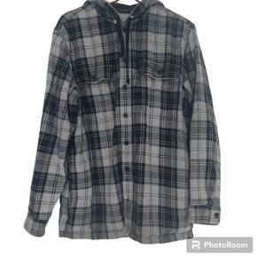 LL Bean Mens Flannel Shirt Button Down Shirt Hooded Fleece Lined Jacket Size M - Picture 1 of 5