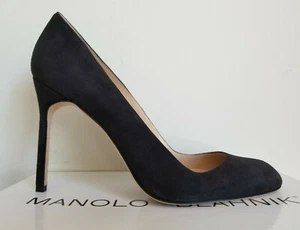 MANOLO BLAHNIK BB CLASSIC ROUND TOE DARK GREY PUMPS EU 38.5 I LOVE SHOES 105 MM - Picture 1 of 6