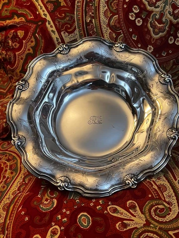 Beautiful Monogramed Sterling Silver Tiffany & Co Rococo 11" Bowl Pattern 18169 Cover