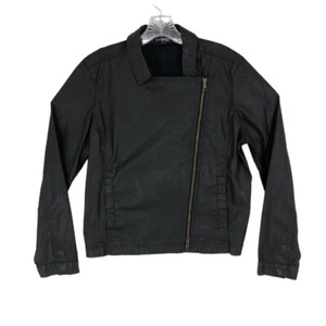 Eileen Fisher Waxed Moto Jacket Women's Black Asymmetrical zip Size Medium - Picture 1 of 9