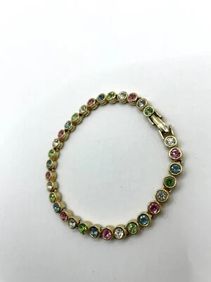 Теннисный браслет с золотистыми и пастельными хрустальными стразами 7,5 дюйма - Изображение 1 из 4