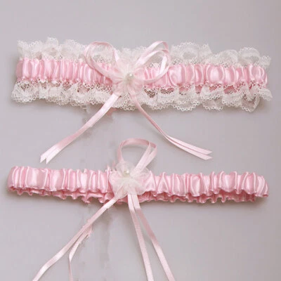 Bridal Wedding Garter Set White Lace Floral Elastic Keepsake & Toss Garters New - Image 1 of 4