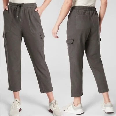 EXC! Athleta Farallon Cargo Crop Pants Gray Green Pull On Stretch Cotton Joggers - Image 1 of 4