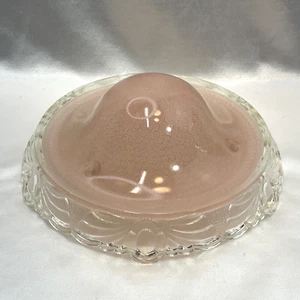 Art Deco Floral Pastel Pink Ceiling Light Shade Clear Drape Glass 3 Hole Hanging - Picture 1 of 17