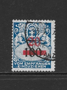 DANZIG  SCOTT J42 USED FINE - 1932 20pf on 100pf BLUE & BLACK POSTAGE DUE ISSUE - Picture 1 of 2