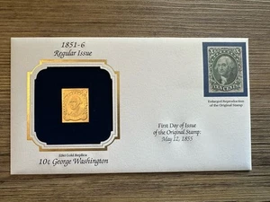 22kt Gold George Washington 10¢ replica stamp; 1st Day of Issue, May 12, 1855 - Picture 1 of 1