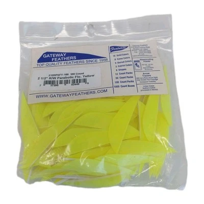 100 Pack Gateway Feathers 2.5" Right Wing: Parabolic Flo Yellow 212RPSFY-100 - Image 1 of 4