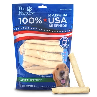 Pet Factory 100% Made in USA Beefhide 5" Chip Rolls Dog Chew Treats - Natural... - Image 1 of 4