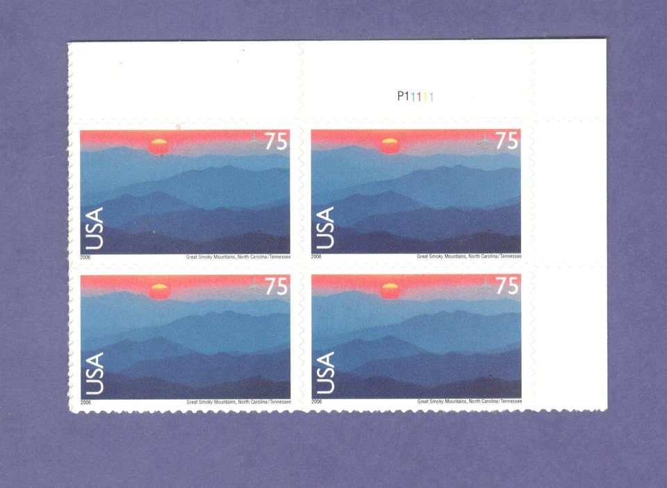 Sc # C140 ~ Plate # Block ~ 75 cent Great Smoky Mountains Issue - Image 1 of 1