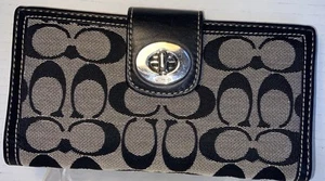 Coach signature turn lock Fabric and soft black leather Wallet - Picture 1 of 6