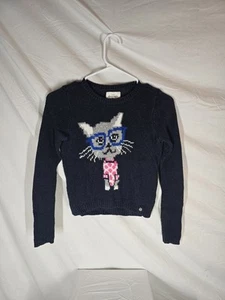 Abercrombie Kids Medium Adorable Knit Sweater Kitty Cat With Glasses Navy Blue - Picture 1 of 5