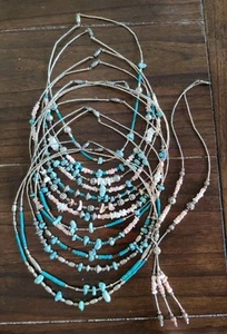 VTG Lot Of 14 "Liquid Silver" Turquoise Shell 70s Necklaces Surfer Boho Hippie - Picture 1 of 9