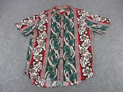 Camisa Hilo Hattie Para Hombres Mediana Roja Verde Hawaiana Aloha Botón Delantero Hecha en EE. UU. Foto 1 de 4