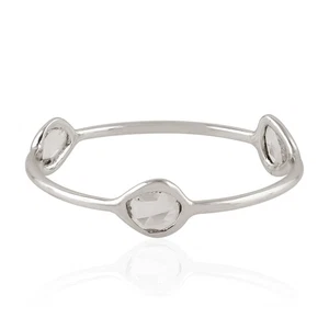 18k Solid White Gold Natural Diamond Three Stone Ring For Women Handmade Jewelry - Picture 1 of 5