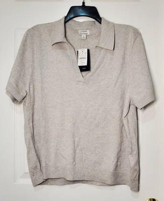 Suéter polo feminino J.Crew algodão cashmere manga curta cinza claro tamanho GG novo com etiquetas - Imagem 1 de 4