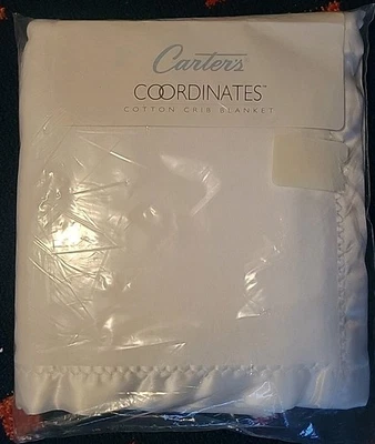 Manta de cuna vintage Carter's Coordinates de algodón satinado blanca nueva en stock EE. UU.  Foto 1 de 4