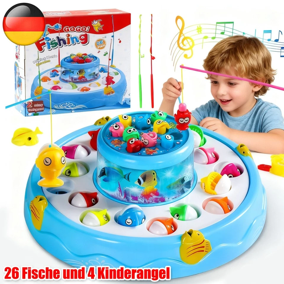 MARKENLOS NEU! Angelspiel Magnetisch ab 2–3 Jahre, Kinderspielzeug mit 26 Fischen 4 Angeln