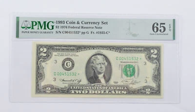 1976 $2 FR Note FR# 1935-C* 1993 Coin & Currency Set PMG 65 EPQ GEM UNC *1805 - Image 1 of 3
