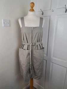 COS Beige Square Neck Pinafore Dress Size 38 UK 12 Pockets Arty 100% Cotton - Picture 1 of 6