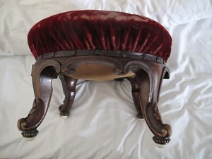 Victorian ? upholstered circular wooden footstool - Picture 1 of 5