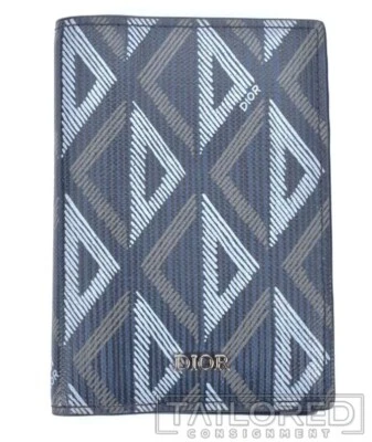 DIOR Azul Doble Plegable CD Impresión Diamante Lona Lujo Billetera Portatarjetas Foto 1 de 4