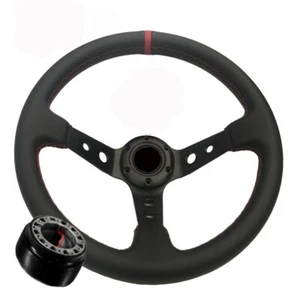 DC EG EJ EH Civic Integra Del Sol Black Red Stich Deep Dish Steering Wheel + Hub - Picture 1 of 1