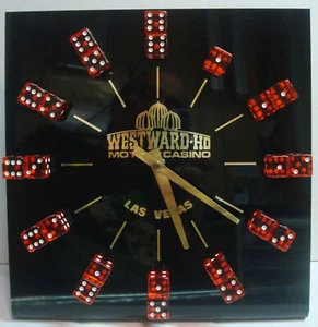 Westward Ho Motel Casino Las Vegas First Red Dice Black Lucite Quartz Clock Vtg - Picture 1 of 11