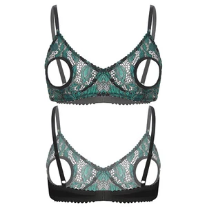 Women's Lace Sheer Open Nipple Bra Underwear Hollow Out Wireless Plunge Bralette - Picture 1 of 101