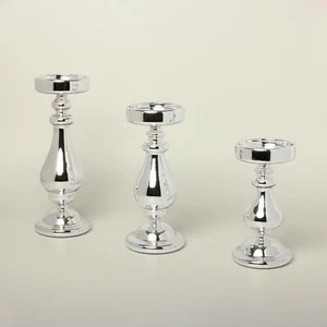 Juego de 3 candelabros de pilar de plata de vidrio hueco soplado a mano G Decor Silvermere - Imagen 1 de 5