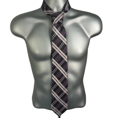 Geoffrey Beene Silk Black, Purple and Pink Plaid Neck Tie - Image 1 of 4