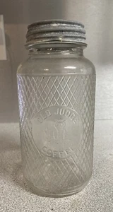 Vintage Old Judge Coffee Owl Embossed Quart Glass Diamond Pattern w/Ball Jar Lid - Picture 1 of 8