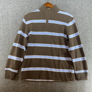 Gap Kids 1/4 Zip Pullover Sweater Boys Sz  (12) XL Brown Blue Stripe Long Sleeve - Picture 1 of 14