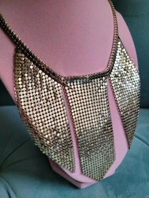 Collar de malla vintage Whiting & Davis tono plata estilo inusual  Foto 1 de 4