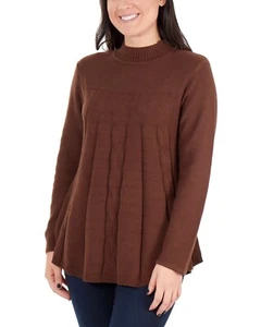 NY Collection Women's Long Sleeve Mock Neck Pull Over Sweater Cable Knit Brown S - Picture 1 of 2