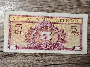 ONE RARE 5 Five Cent series 591 MPC Military Payment Certificate Authentic Money - Picture 1 of 2
