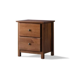 Farmhouse Solid Pine Wood 2 Drawer Nightstand in Walnut Finish - Picture 1 of 1