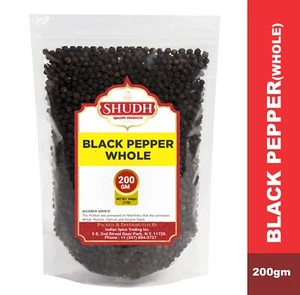 SHUDH Schwarzer Pfeffer Ganz (200 GM | 7 Unzen) - Dampfsterilisiert Nicht-GMO Pfefferkörner - Bild 1 von 3