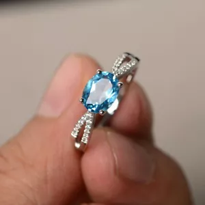 Oval Cut London Blue Topaz Ring 14k White Gold Halo Engagement Ring Gifted Item - Picture 1 of 3
