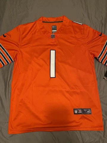 Justin Fields #1 Chicago Bears Men's Large Jersey Orange Stitched New NFL Cover