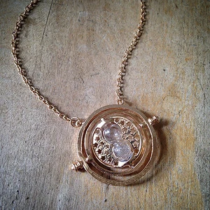 ROTATING ORB Sand Timer Sandtimer Necklace, GOLD, Chain Included, Brass Glass - Picture 1 of 3