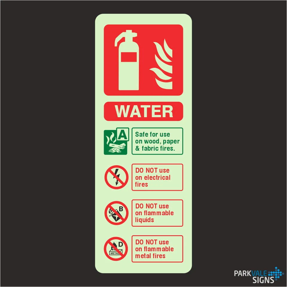 LASTING IMPRESSIONS (SIGNS) LIMITED Photoluminescent Water Fire Extinguisher ID Glow In The Dark Sign