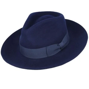 Sombrero ancho Fedora de ala rígida - 100 % lana Gladwin Bond sombrero exterior gracia pluma a presión - Imagen 1 de 33
