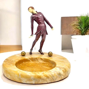 Große Art Deco Bronze Harlekin Frau Figur Skulptur auf Marmor Schale 4,1kg - Bild 1 von 15