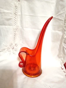 LE Smith Ruby Amberina Swung Pitcher Style Candle Stick Holder Edges Glow 10"h - Picture 1 of 10