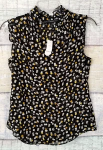 White House Black Market Black Mixed Polka Dots Sleeveless V-Neck Blouse Top- 4 - Picture 1 of 16