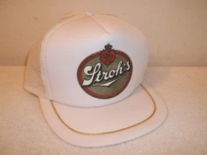 Vtg UNWORN STROH'S BEER LICENSED WHITE MESH TRUCKER SNAPBACK HAT - Picture 1 of 11
